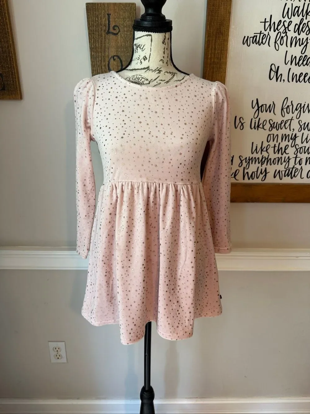 Gap Kids Girls' Velour Long Sleeve Fit & Flare Dress Pink Silver Medium (7/8)